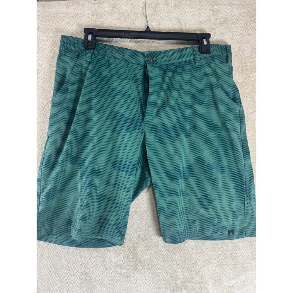 Adidas Golf Mens Green Teal Dot Camo Performance Shorts Size 38 Stretch Athletic